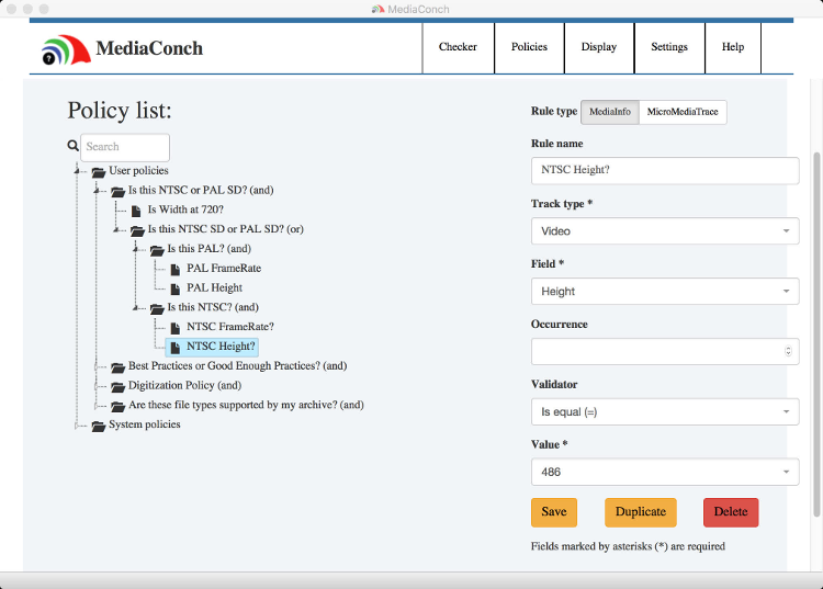 MediaConch's Policy Editor